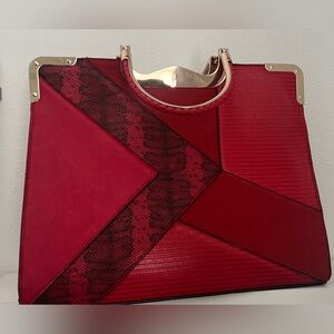 Elegant Red Suede and Gold Women's Bag